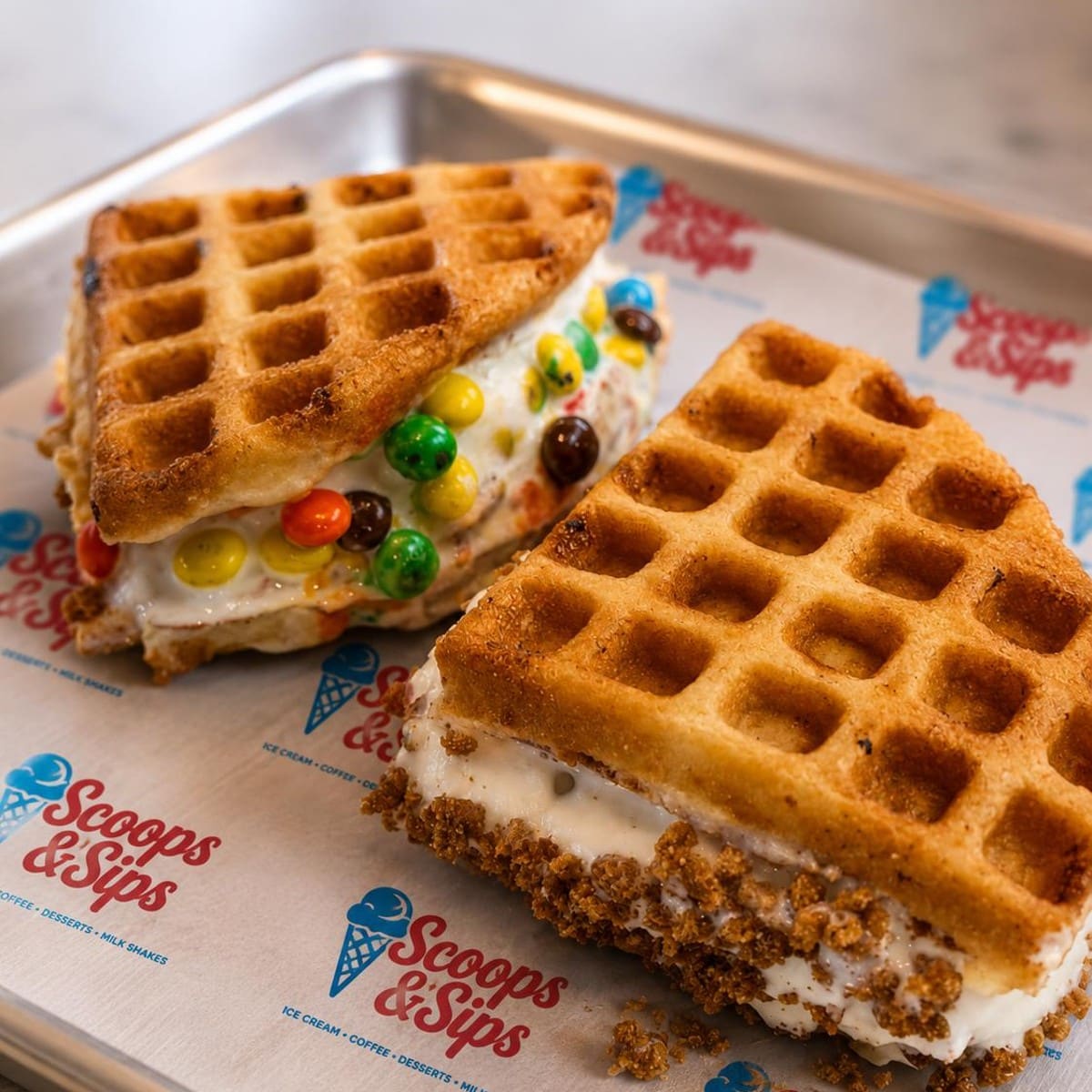 Mini Waffle Ice Cream Sandwiches