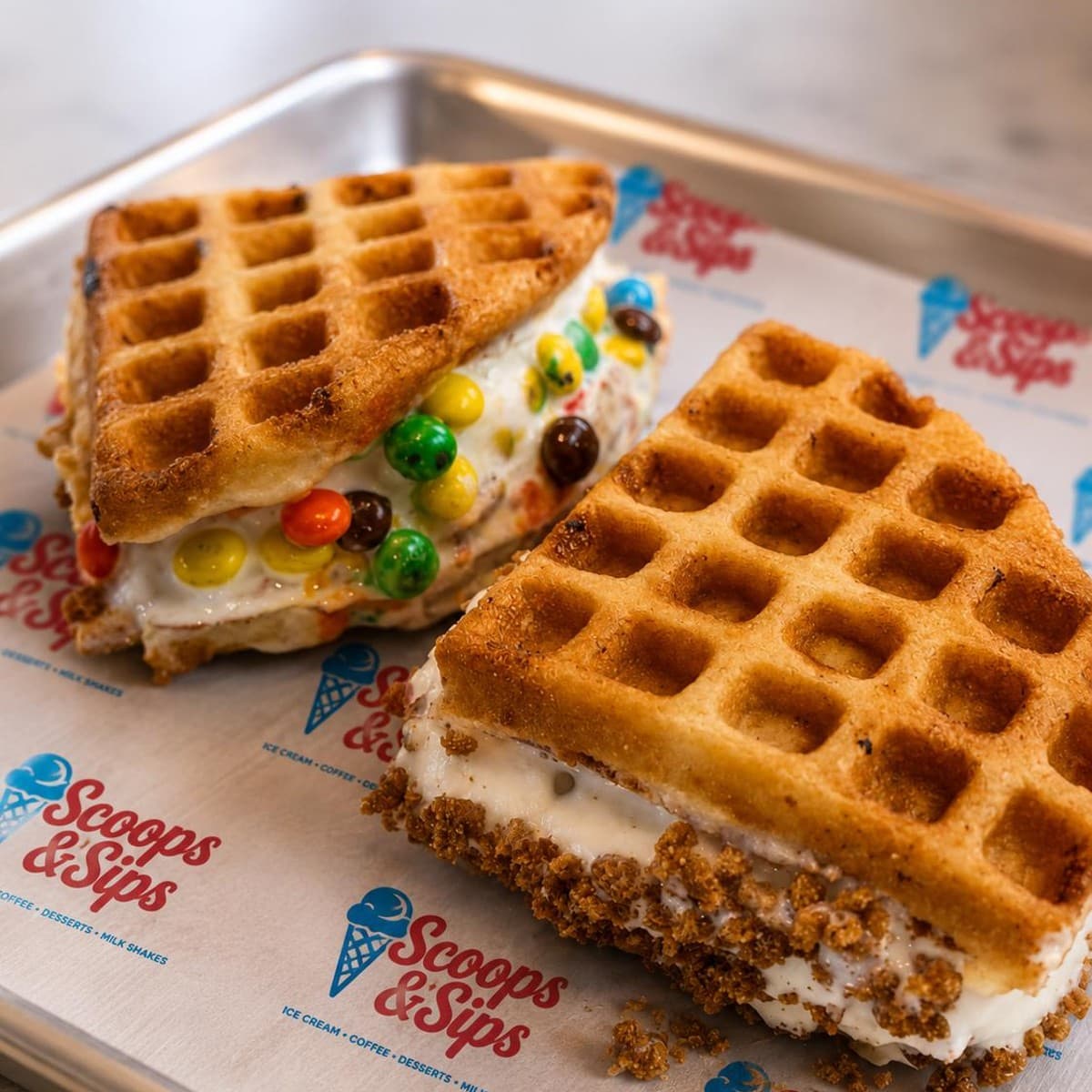 Mini Waffle Ice Cream Sandwiches
